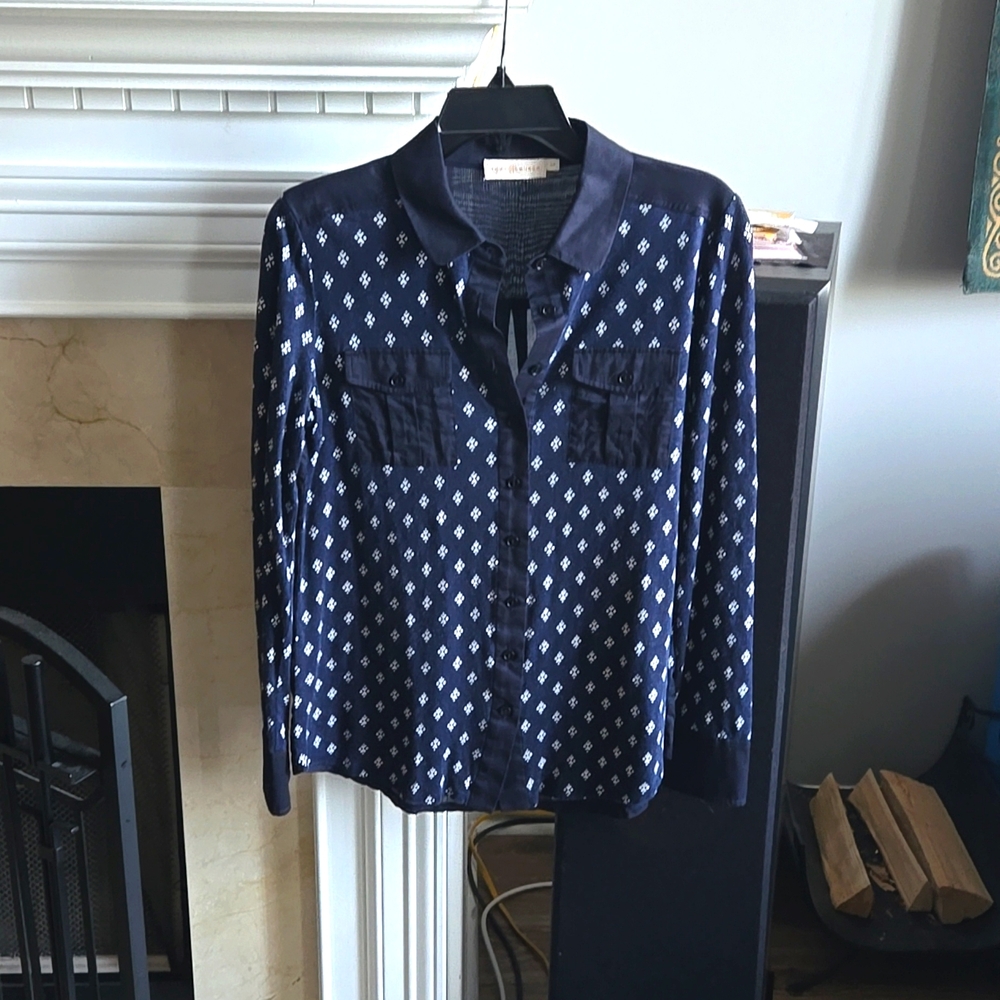 Tory Burch Navy Blue Printed Button-Down Shirt